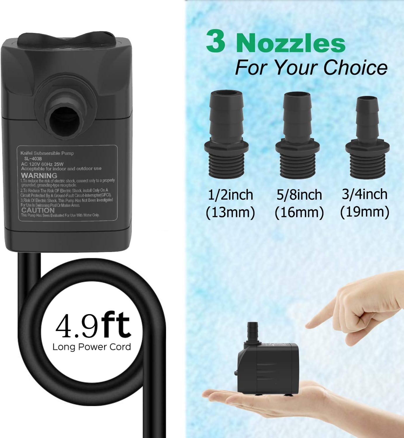 Submersible Water Pump 1500L/H 25W Ultra Quiet Fountain Aquarium Pond Knifel