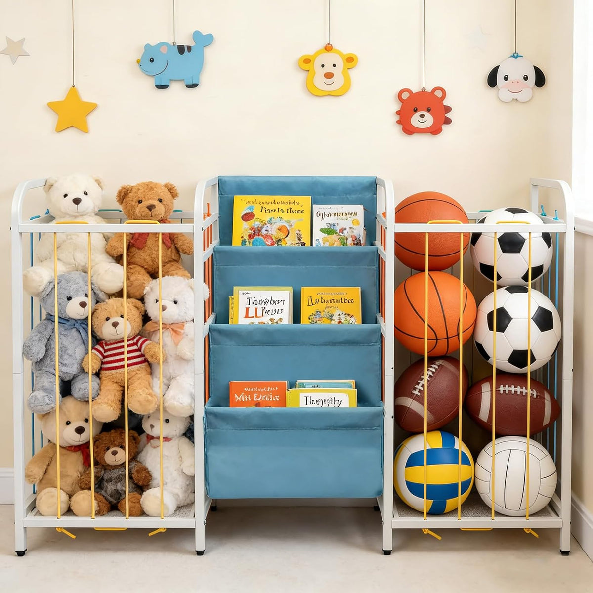 Kids Toy Storage Organiser 3 Tier Bookshelf Montessori White Blue Nursery Unit