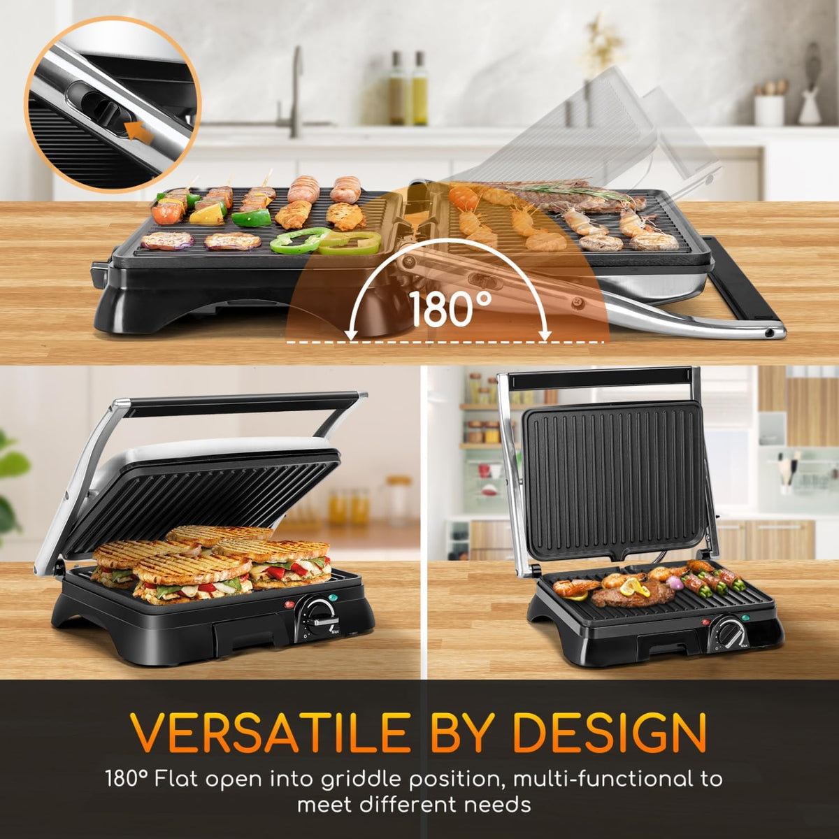 Panini Press 2000W Sandwich Toaster 180° Flat Open Large Grill Aigostar Electric