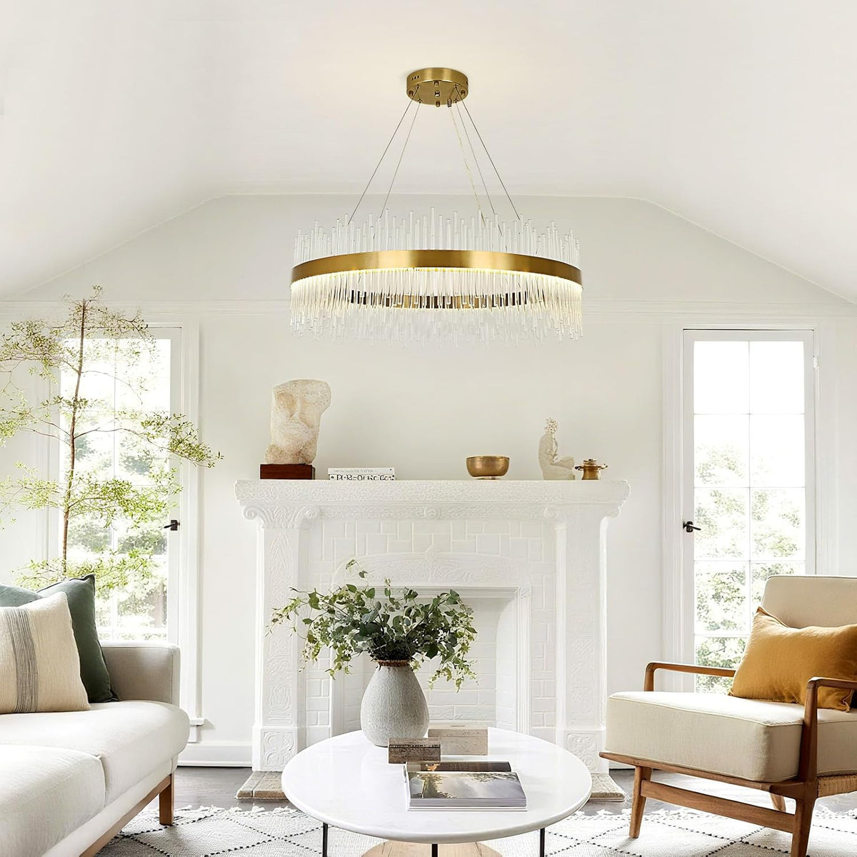 Crystal Chandelier 80cm Gold LED Round Pendant Ceiling Light Modern Hanging Lamp