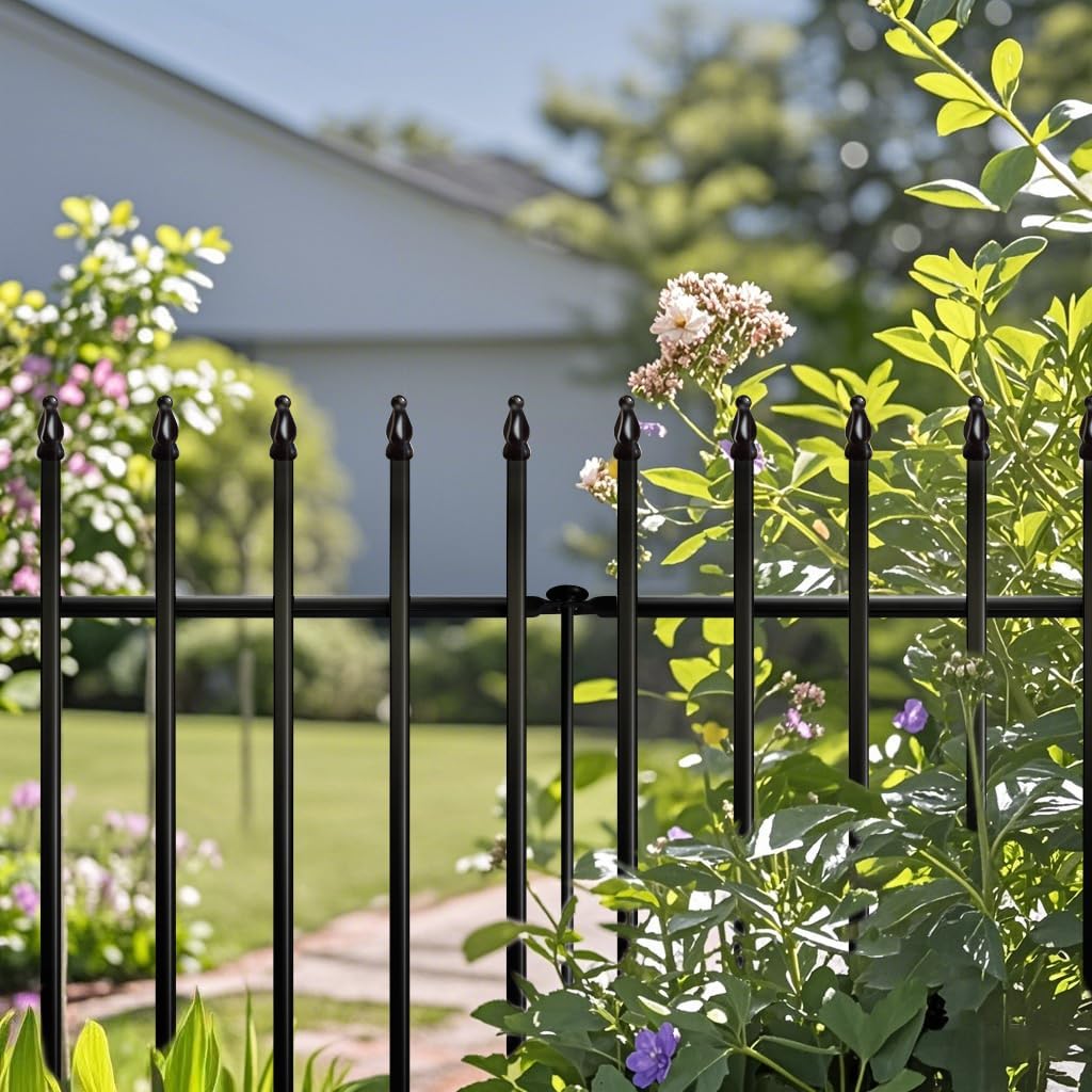 Metal Garden Decorative Fence 3.5m No Dig Animal Barrier Gate Black Thealyn