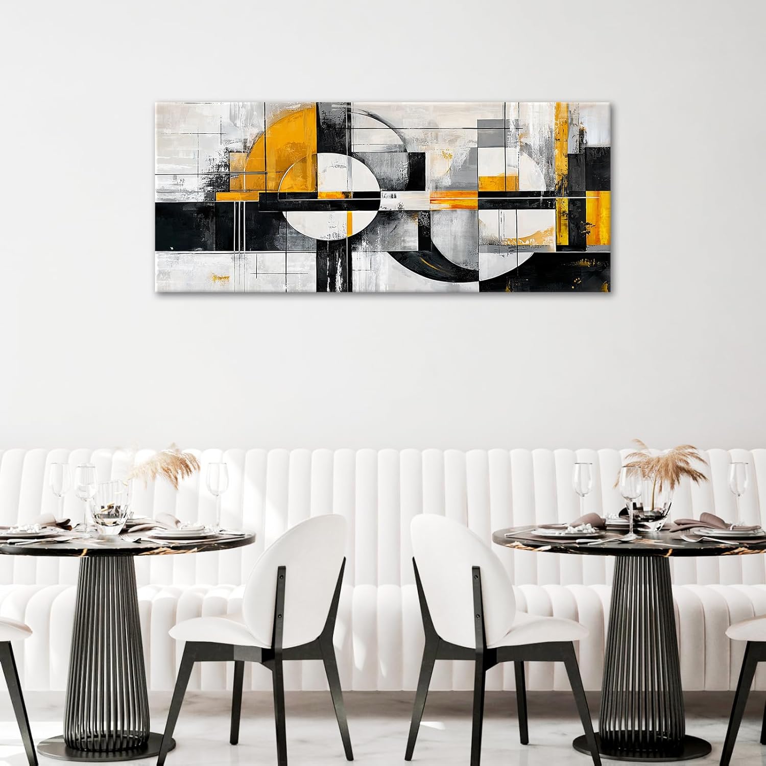 Abstract Canvas Wall Art 50x120cm Black Gold Geometric Framed Painting Wooden