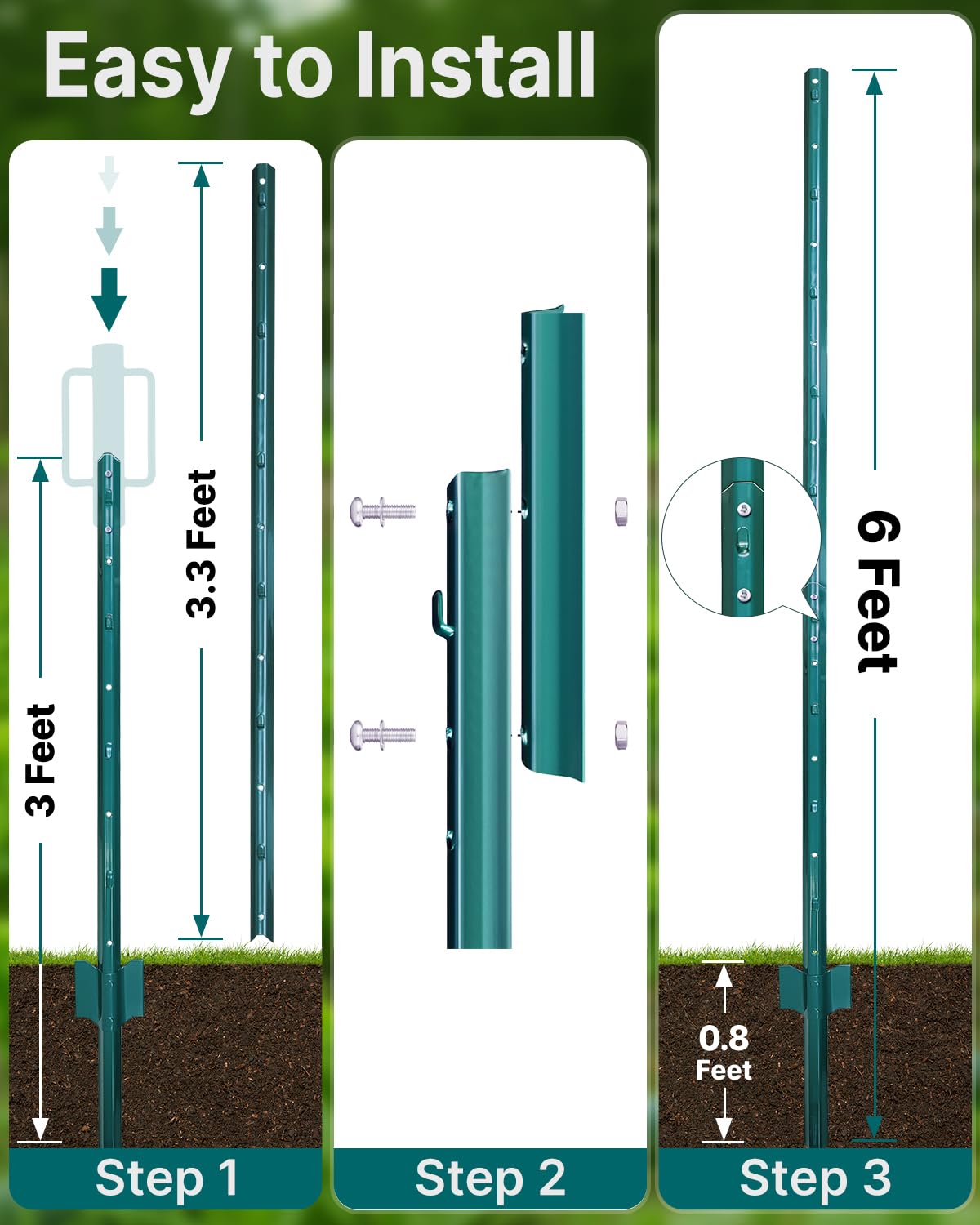 Metal Fence Posts 185cm 6ft U Post 10 Pack Steel Wire Garden Fencing ARIFARO