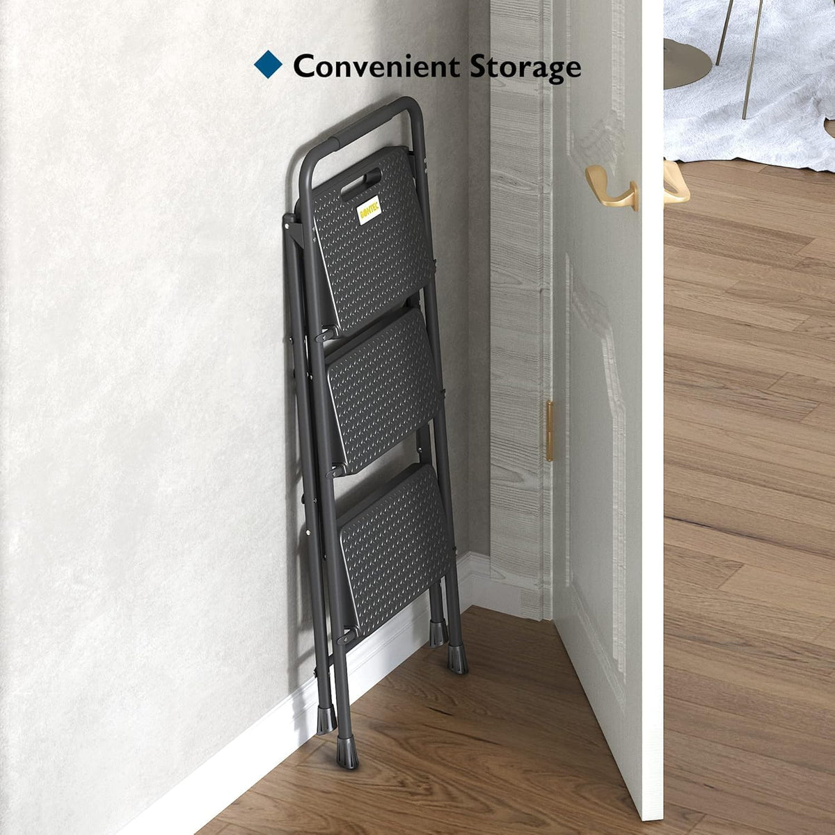 3 Step Ladder Folding Steel Step Stool Wide Anti Slip Pedals 150kg BONTEC Home