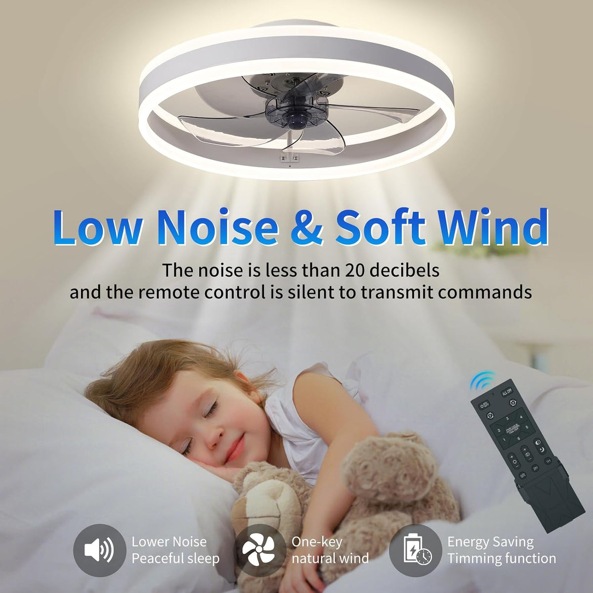 Ceiling Fan with Light Reversible DC Motor 6 Speed App Control Modern Home Fan
