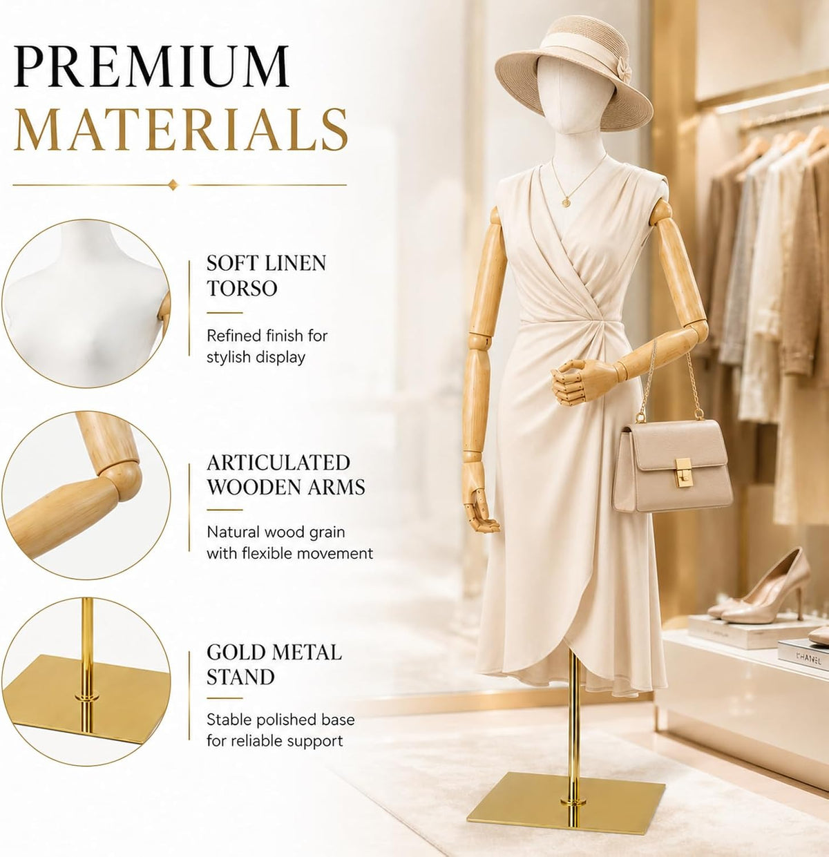 Female Mannequin Torso Dress Form Removable Head Adjustable 152-200cm Display