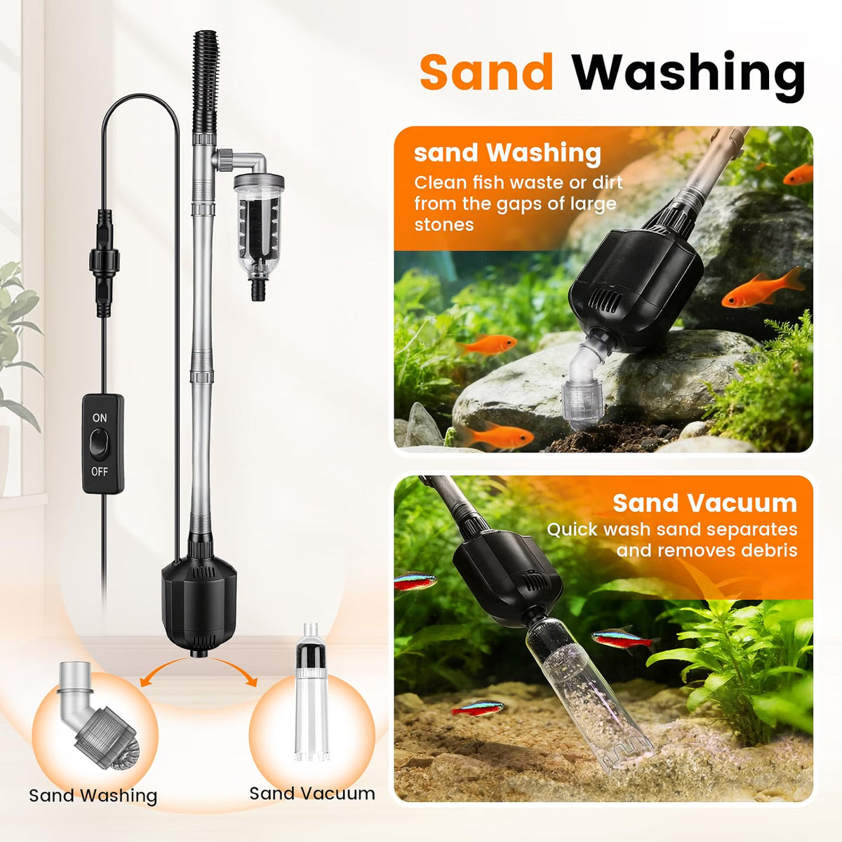 Aquarium Gravel Cleaner 1350LPH 15W Electric Vacuum Water Changer Filter hygger
