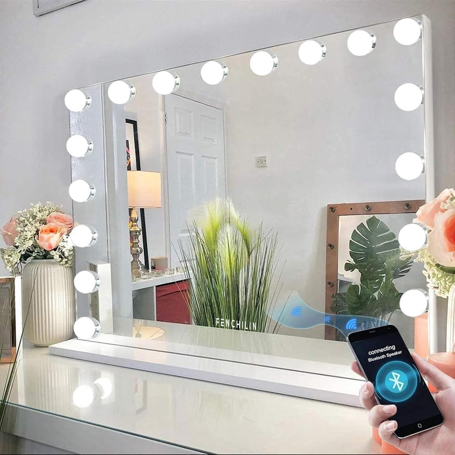 Hollywood Vanity Mirror 80x58cm 18 LED Lights Bluetooth Makeup FENCHILIN