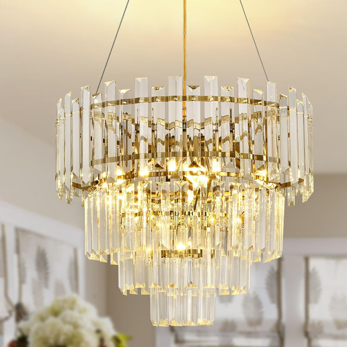 Gold Crystal Chandelier 40cm Round Pendant Light E14 4 Light Modern Ceiling Lamp