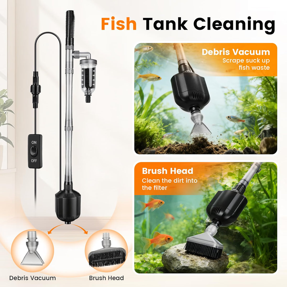 Aquarium Gravel Cleaner 1350LPH 15W Electric Vacuum Water Changer Filter hygger