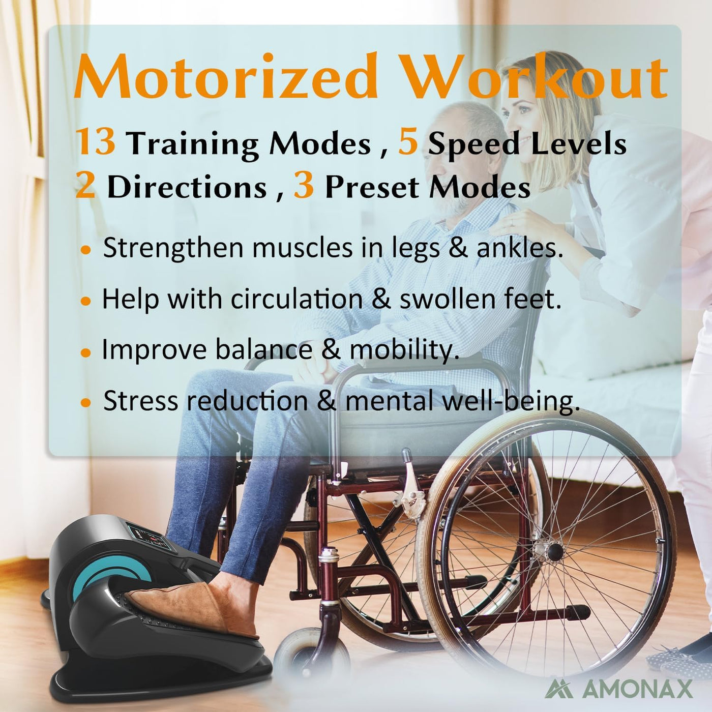 Amonax Electric Pedal Exerciser, Under Desk Mini Cycle Trainer for Home Use