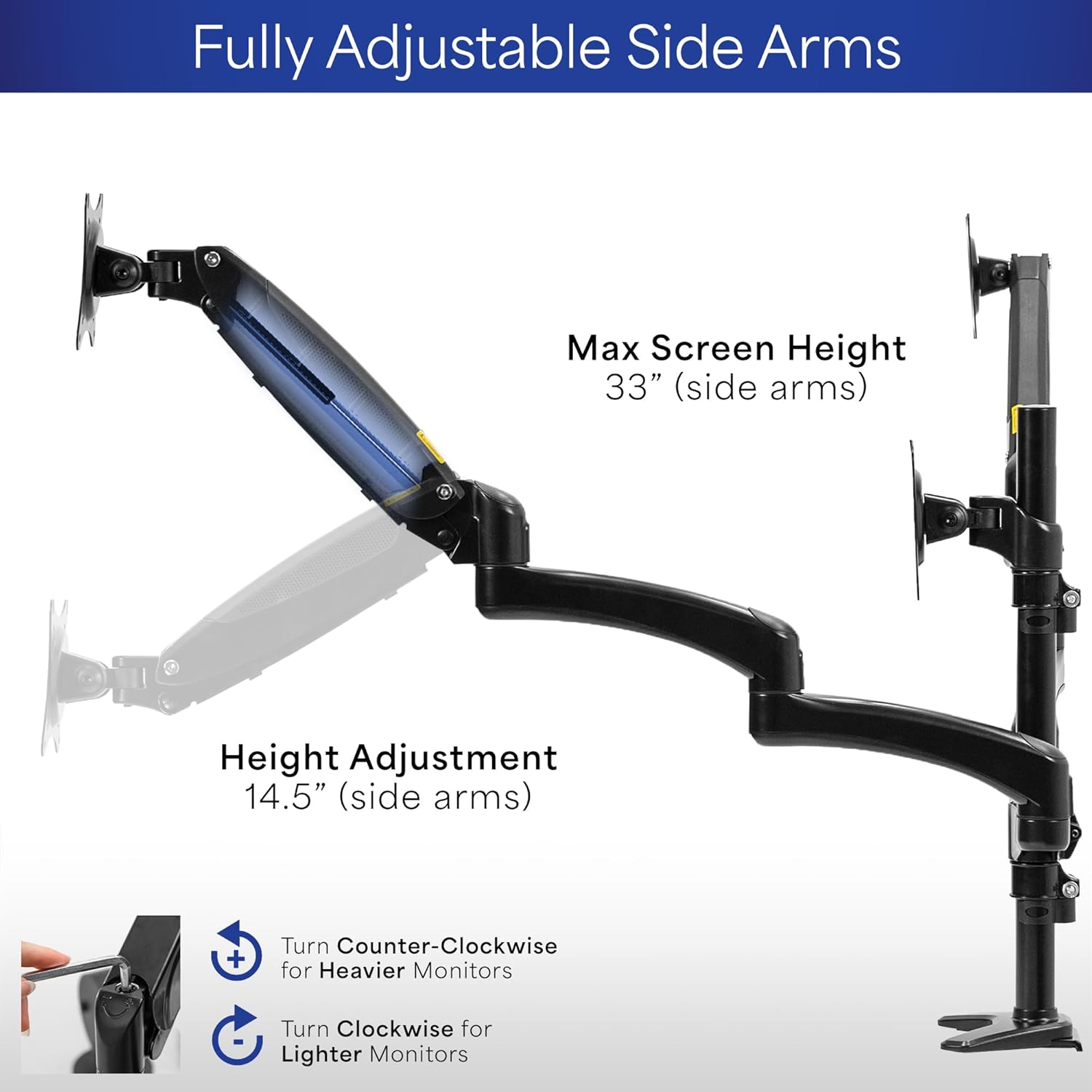 Triple Monitor Desk Mount 32 Inch Gas Spring VESA 100 Black VIVO STAND-V300G