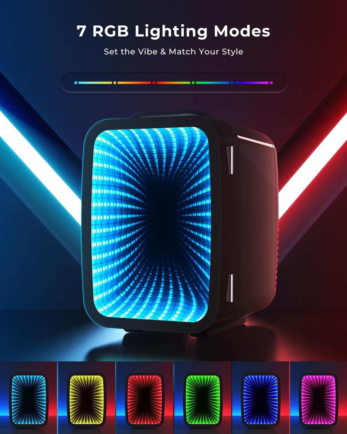 Mini Fridge 4L 6 Cans Quiet Portable Small Refrigerator 7 RGB Lights BEICHEN
