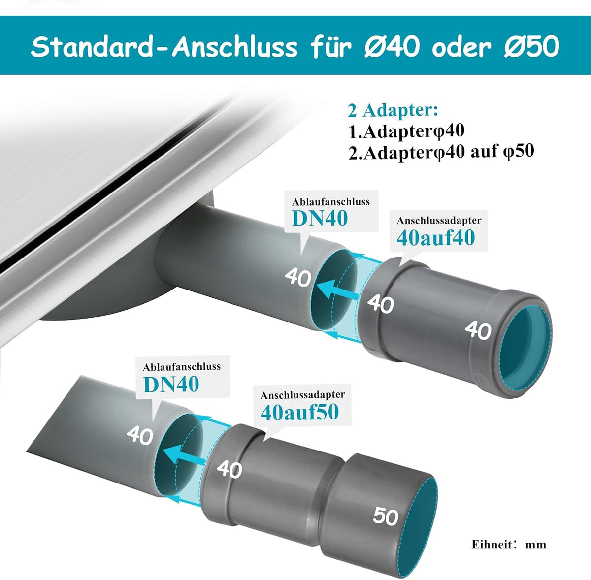 Linear Shower Drain 100cm 304 Stainless Steel Tile Insert 360 Siphon DN40 DN50