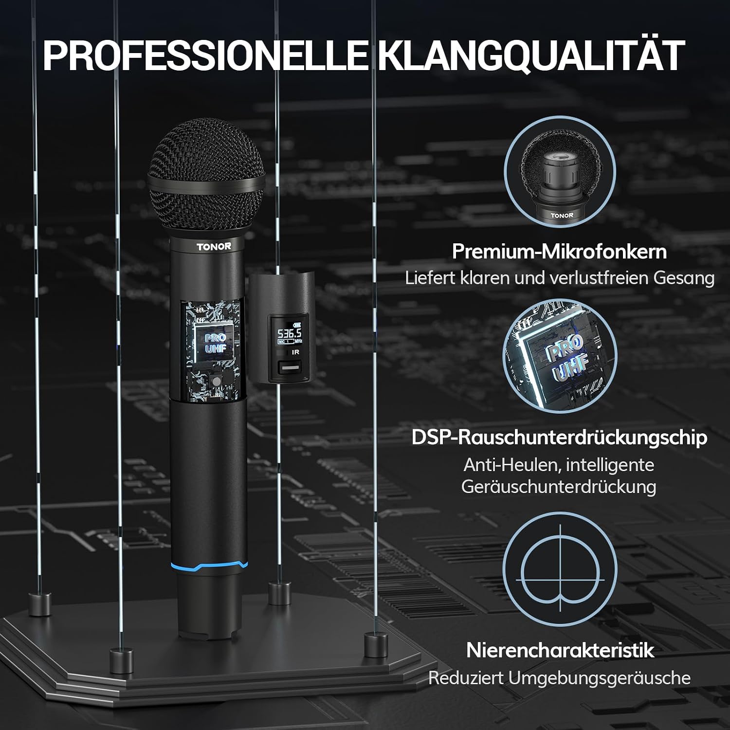 Wireless Microphone Set UHF Rechargeable 100m Auto Scan Dual TONOR Mics
