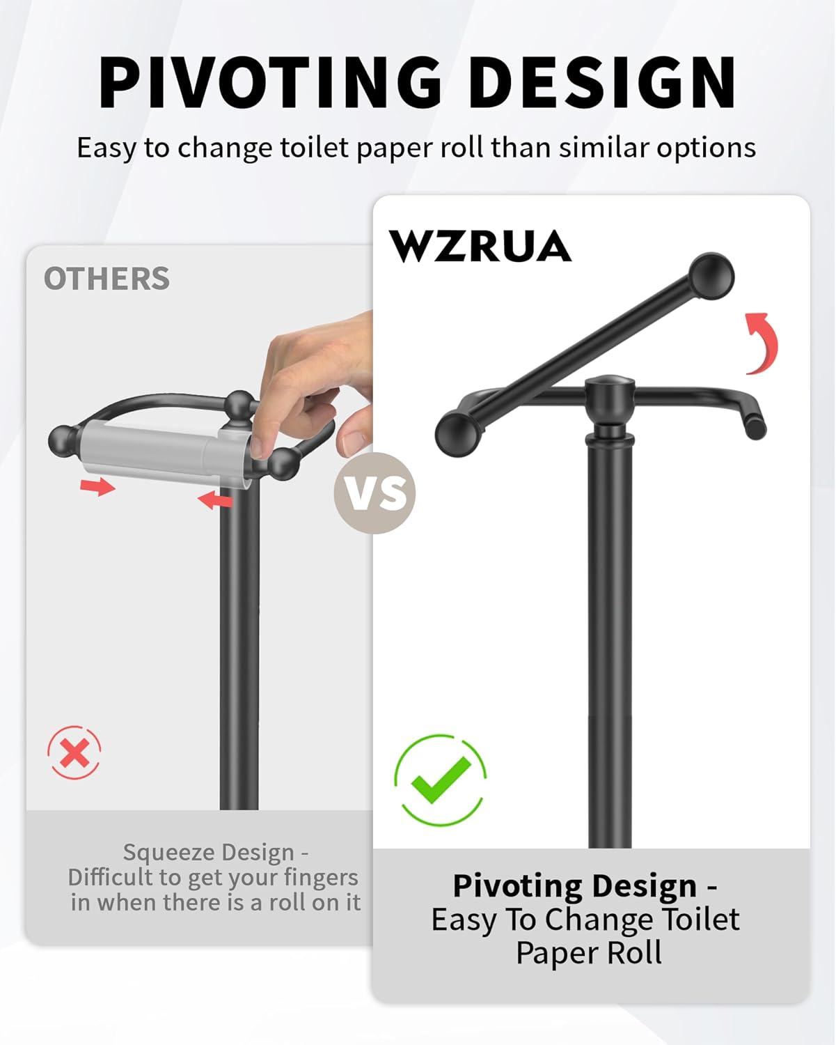 Freestanding Toilet Roll Holder Stainless Steel Weighted Base Black Bathroom Stand