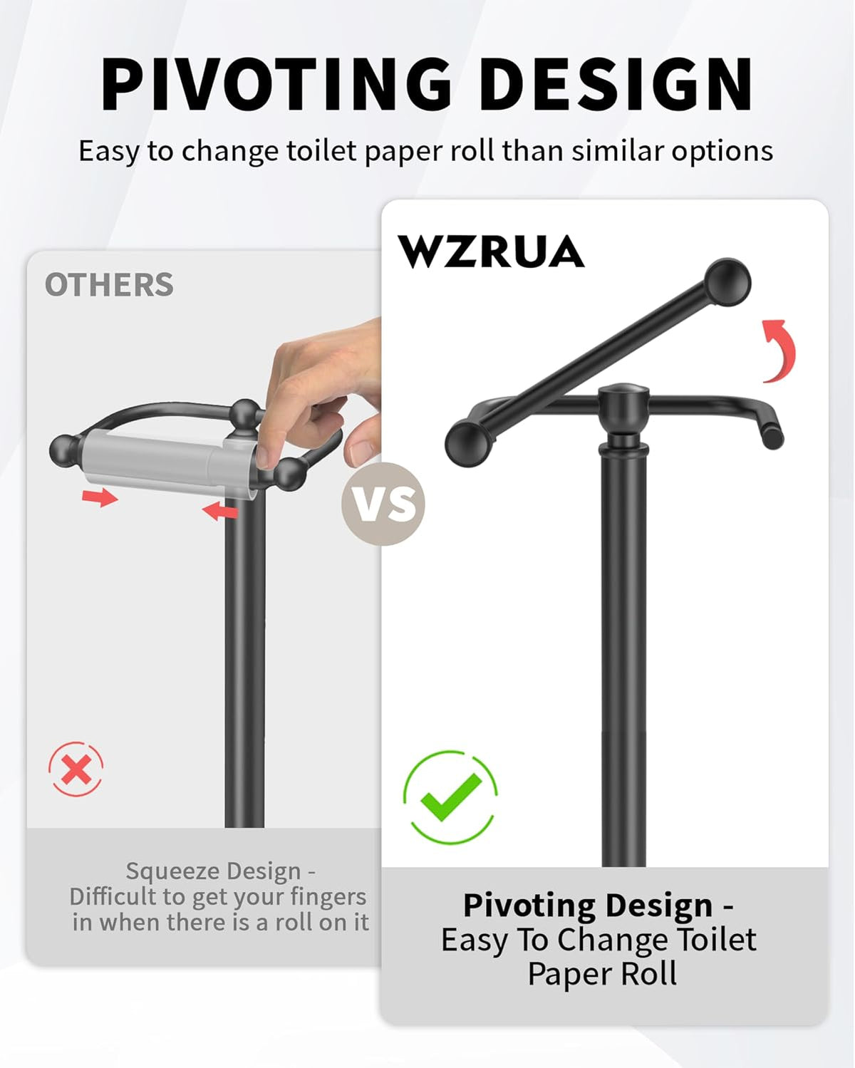 Freestanding Toilet Roll Holder Stainless Steel Weighted Base Black Bathroom Stand