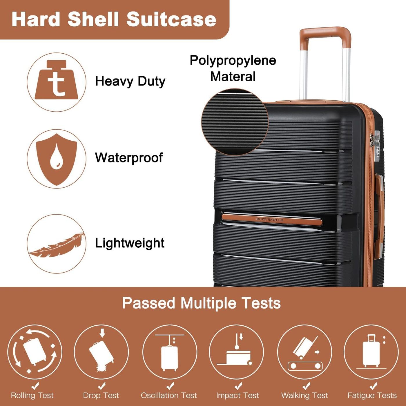 British Traveller 28'' Lightweight Hard Shell Suitcase TSA Lock 4 Spinner Wheels