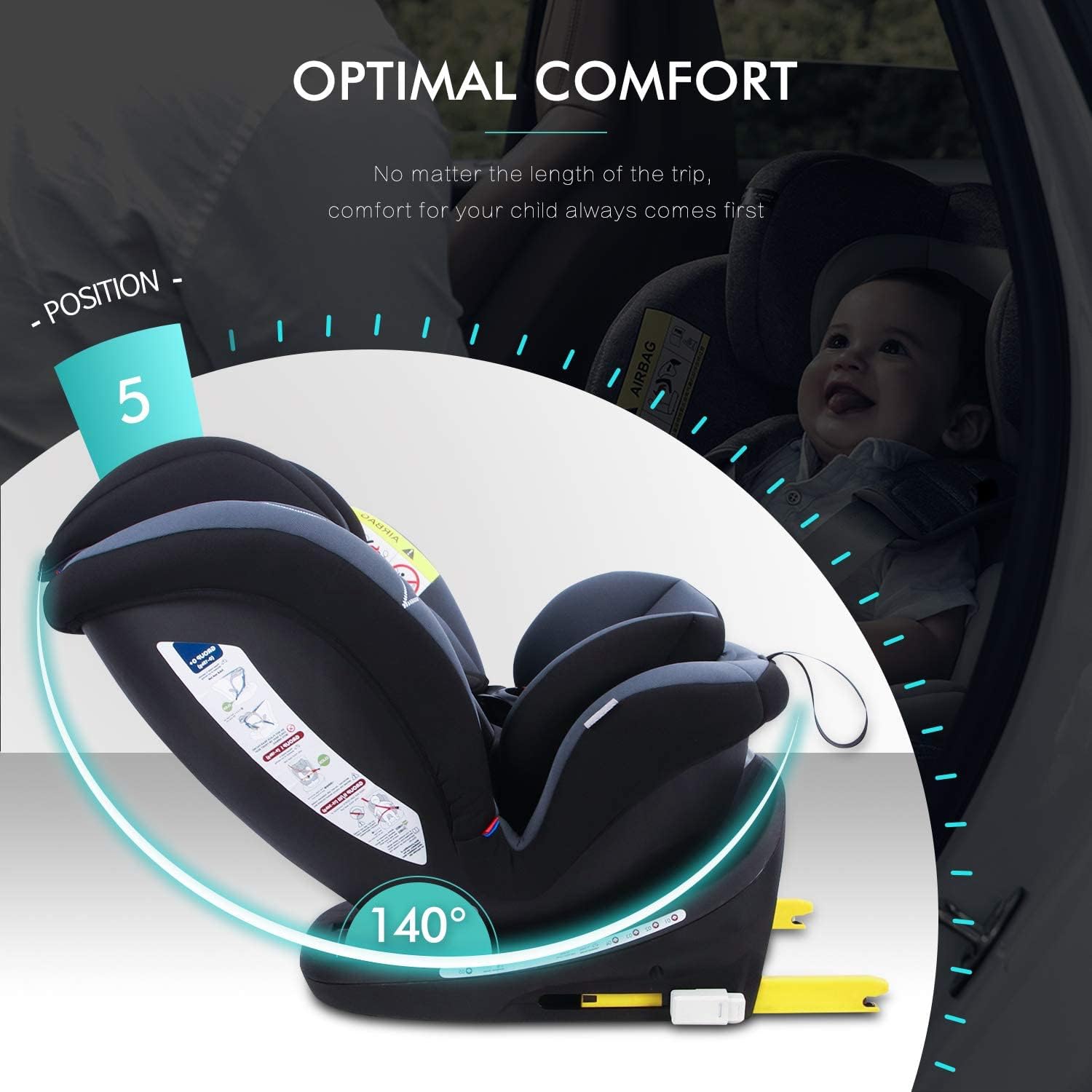 Reecle 360° Swivel Baby Car Seat ISOFIX Group 0+/1/2/3 (0-36kg), Black