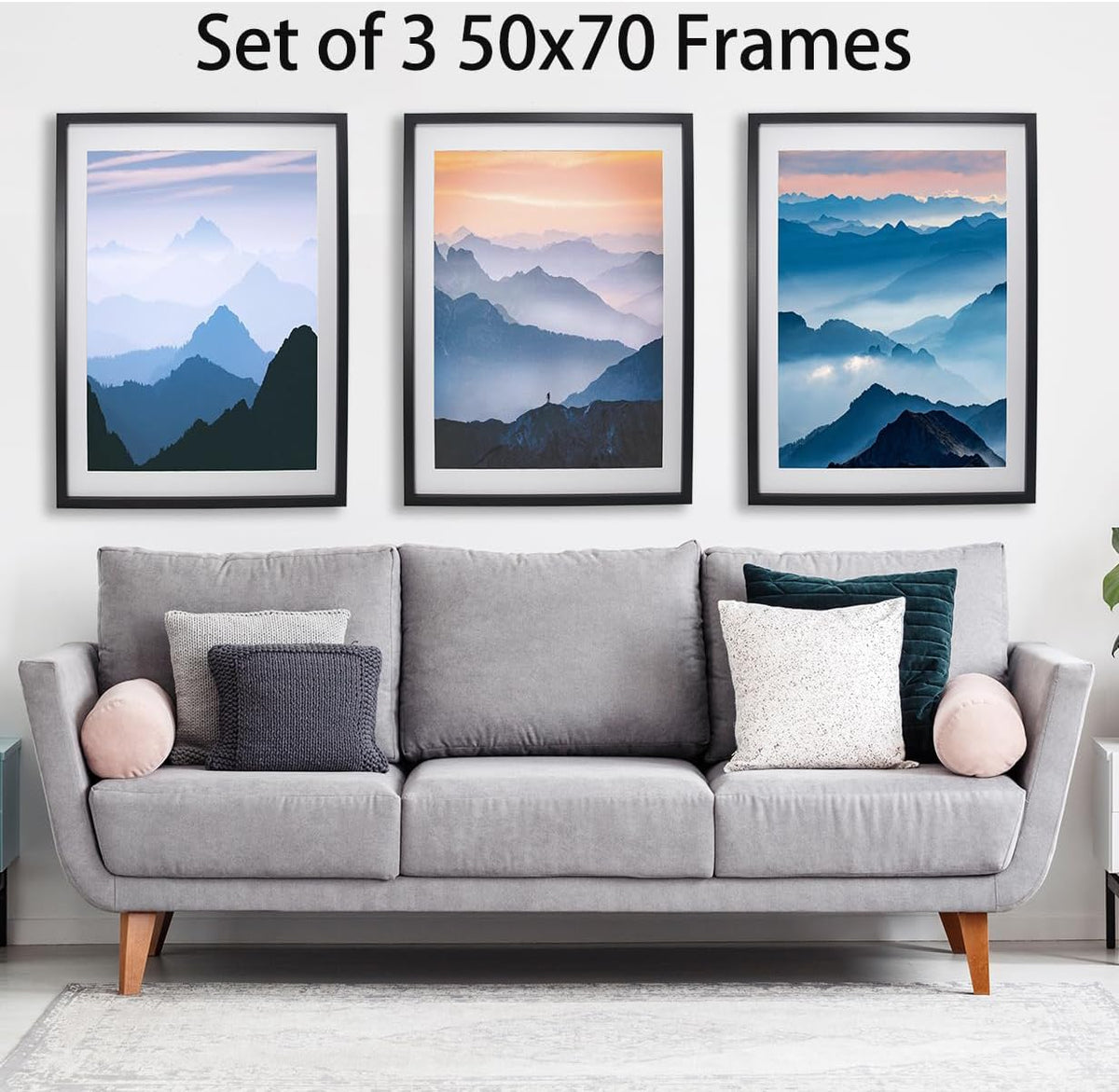Picture Frames 50x70cm Black 3 Pack with Mount for 40x60cm Photos YiPinYin Frames