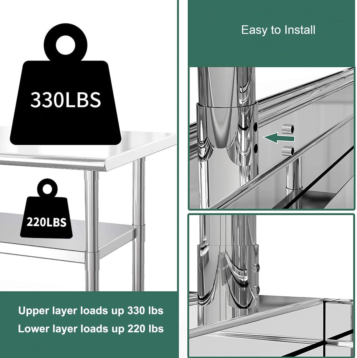 Stainless Steel Work Table 90x60x85cm 250kg Commercial Kitchen Prep Nisorpa