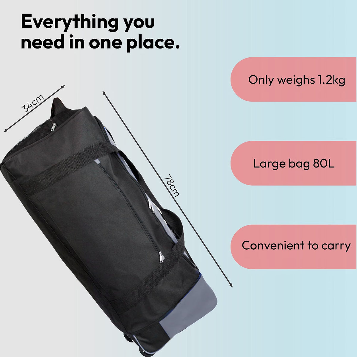 Large Foldable Suitcase Wheeled Holdall Travel Bag with Wheels Lightweight iN Bag