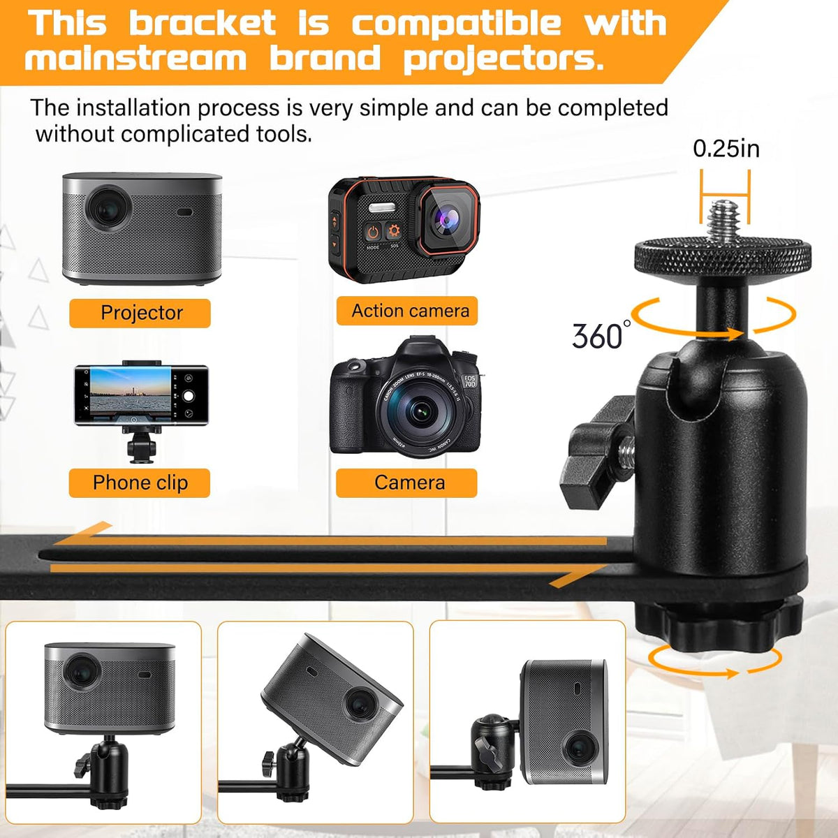 Projector Floor Stand 93-127cm Adjustable Height 360 Rotating Mount Home Cinema