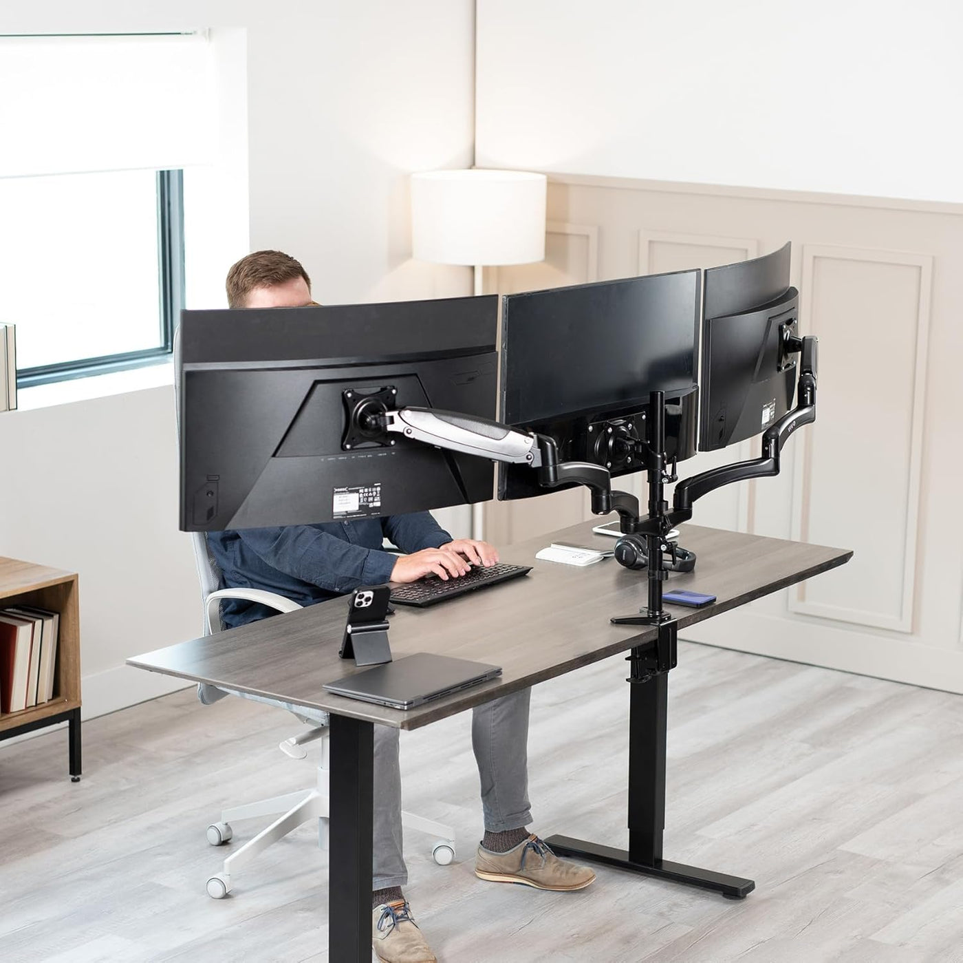 Triple Monitor Desk Mount 32 Inch Gas Spring VESA 100 Black VIVO STAND-V300G