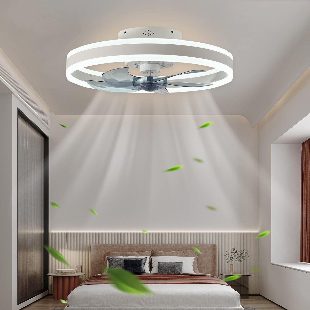 Smart Ceiling Fan with Light 20 Inch Alexa Google App Remote White CHANFOK LED