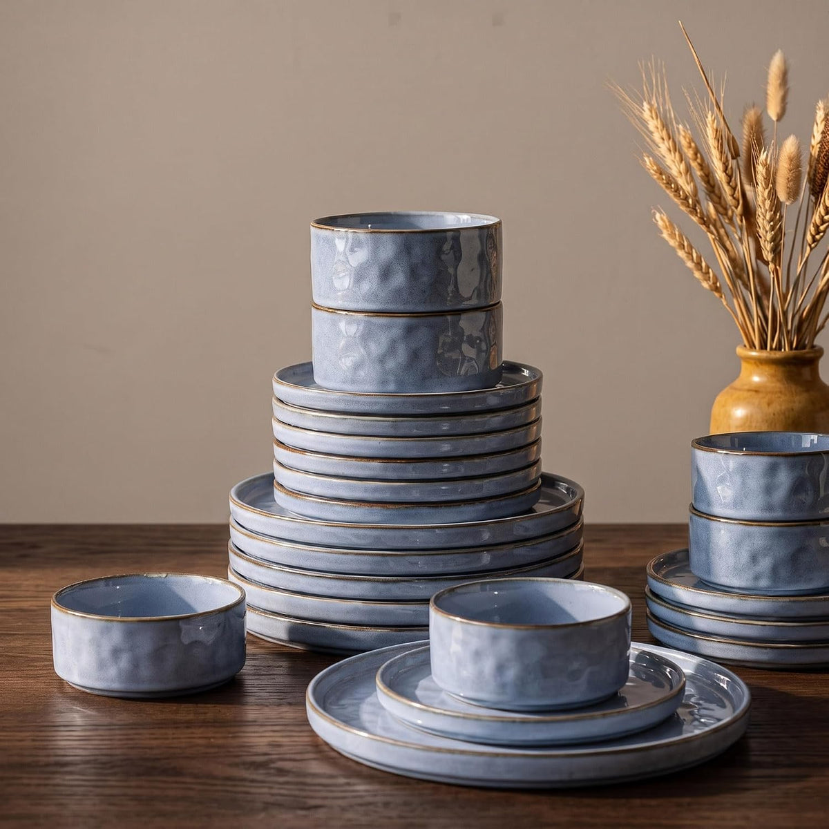 Dinner Set 18 Piece Dinnerware Plates Bowls Grayish Blue Tableware HaWare