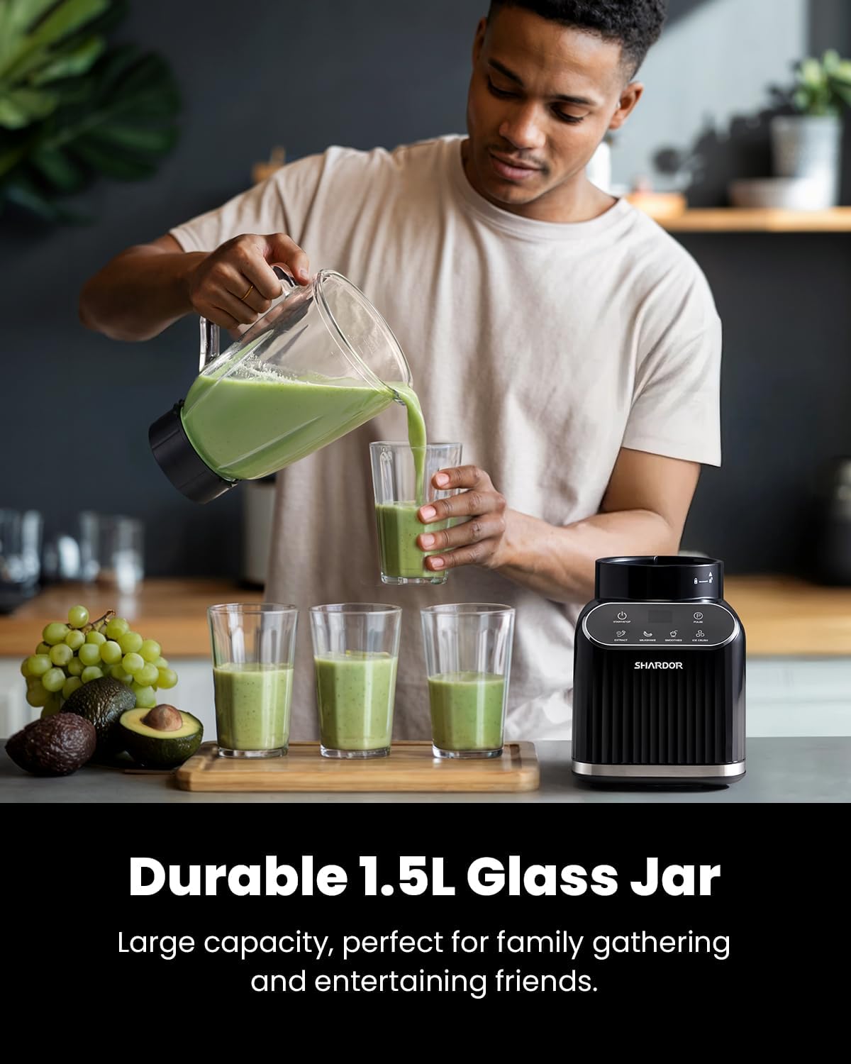 Shardor Professional Blender 1400W Smoothie Maker 52oz Glass Jar To Go Cup
