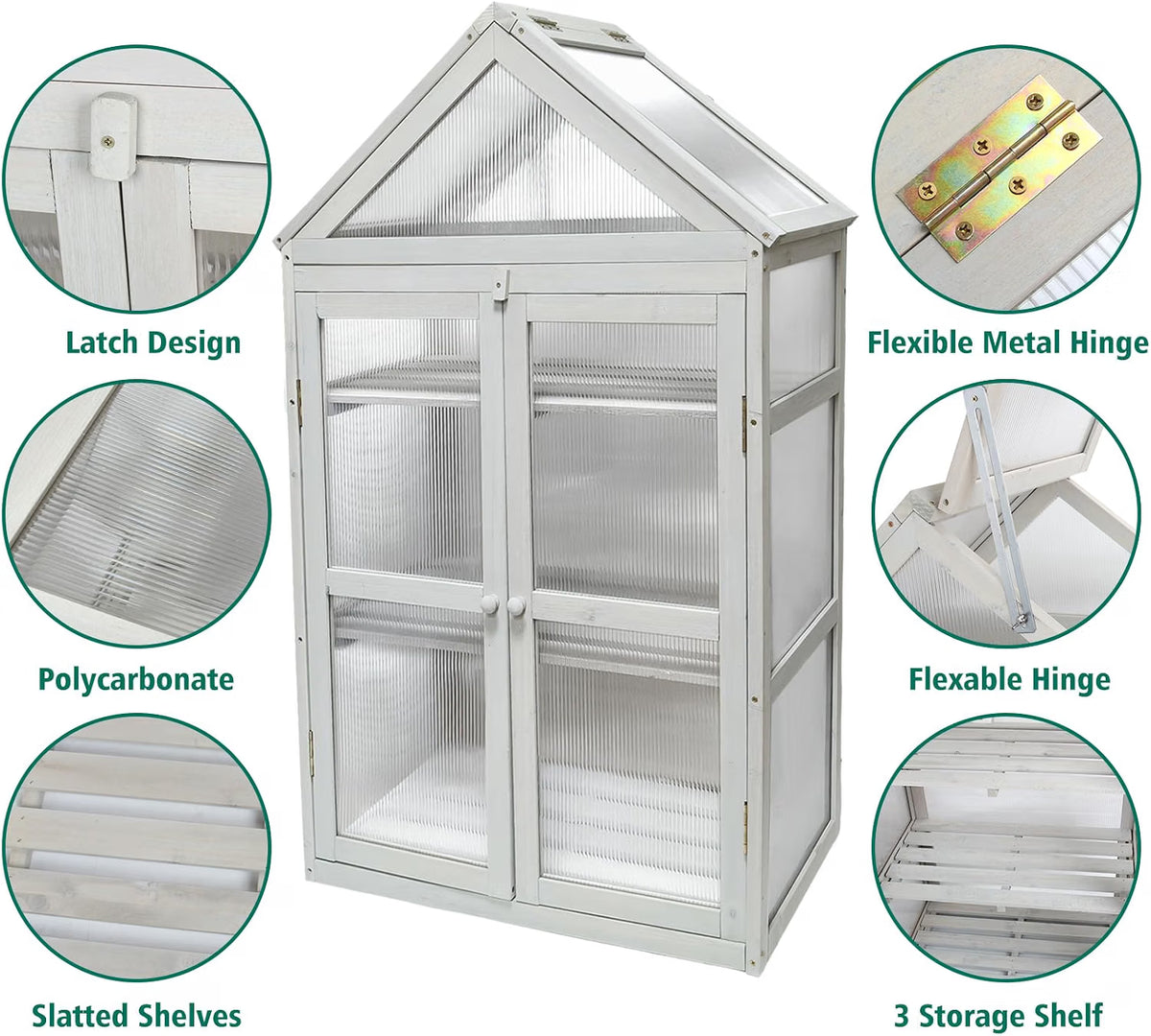 Wooden Greenhouse Cabinet 3 Tier Plant Stand Polycarbonate Panels Discoball Garden