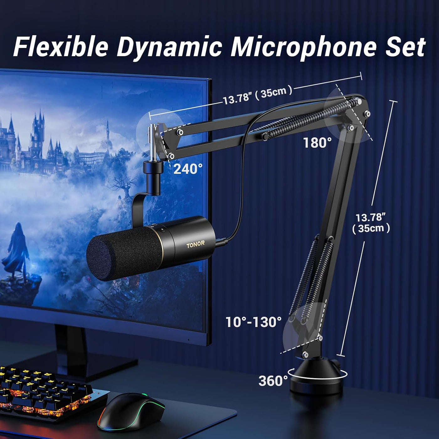 USB XLR Dynamic Microphone Boom Arm Podcast Gaming Studio TONOR PC Mic Kit