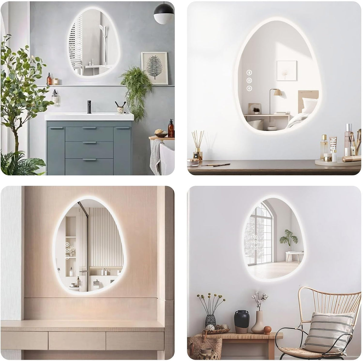 LED Bathroom Mirror 50x68cm Asymmetrical Dimmable Anti Fog Smart Vanity Wall