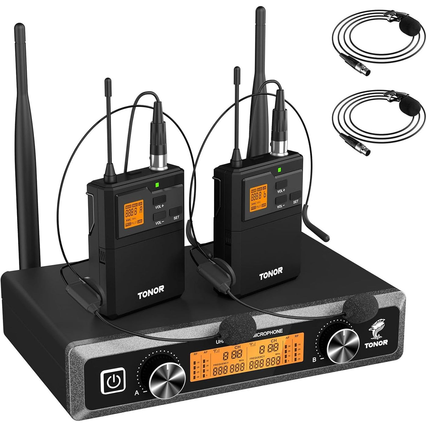 Wireless Microphone System UHF Headset Lavalier 60m 10 Channel TONOR