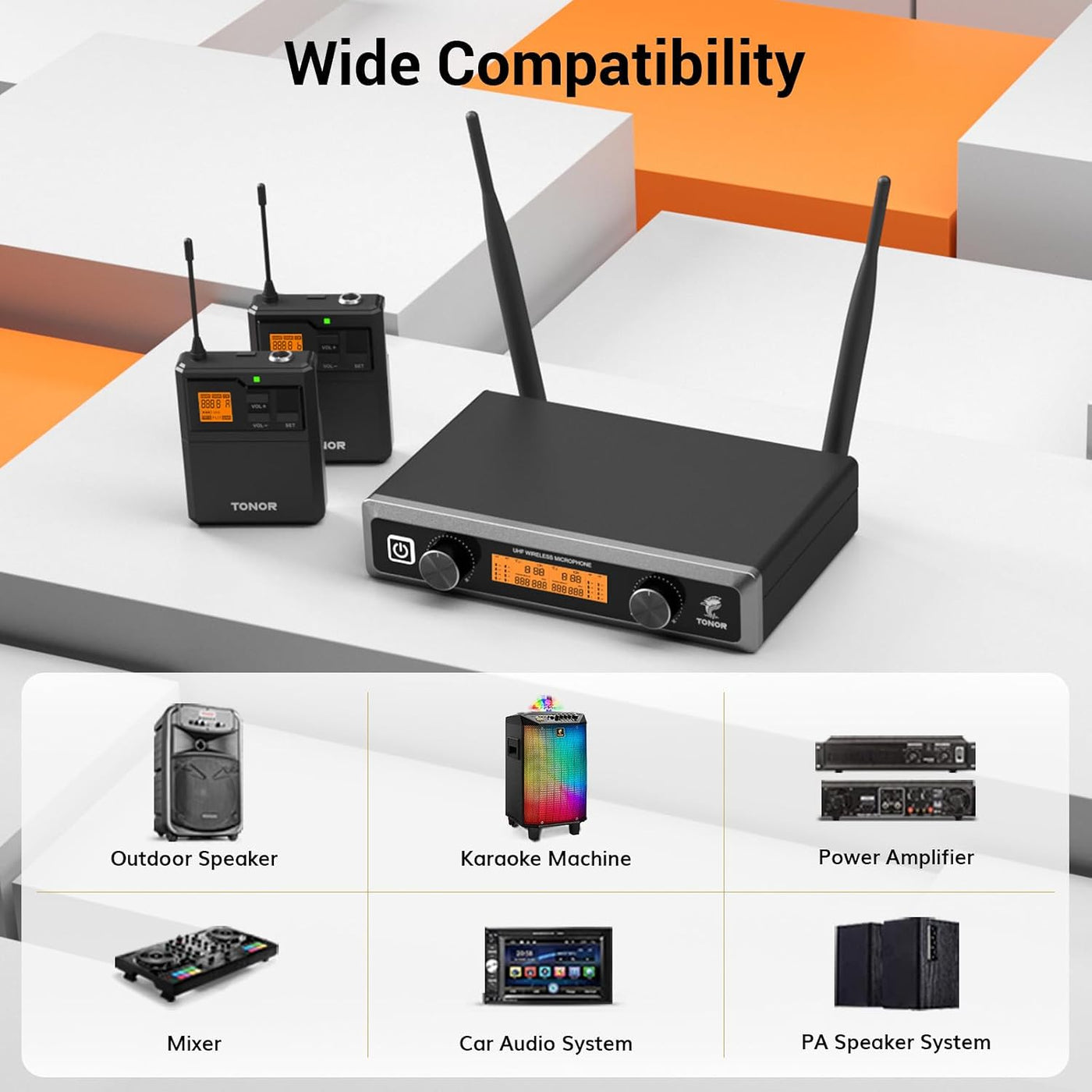 Wireless Microphone System UHF Headset Lavalier 60m 10 Channel TONOR