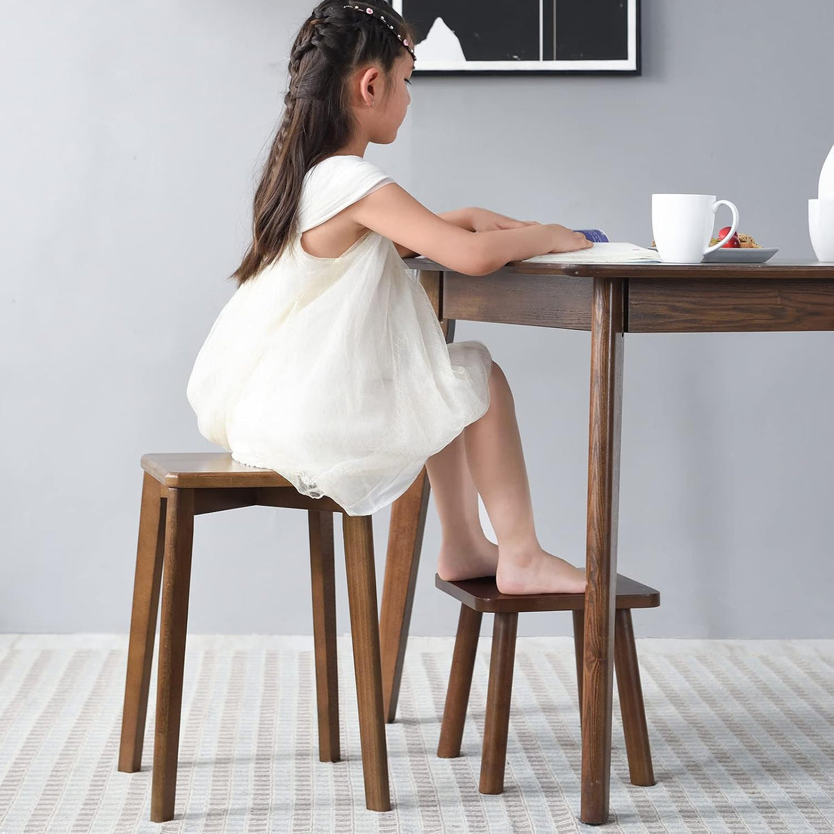 Wooden Stool Square Solid Wood Dressing Table Makeup Seat Brown Aibiju YDEU-1500