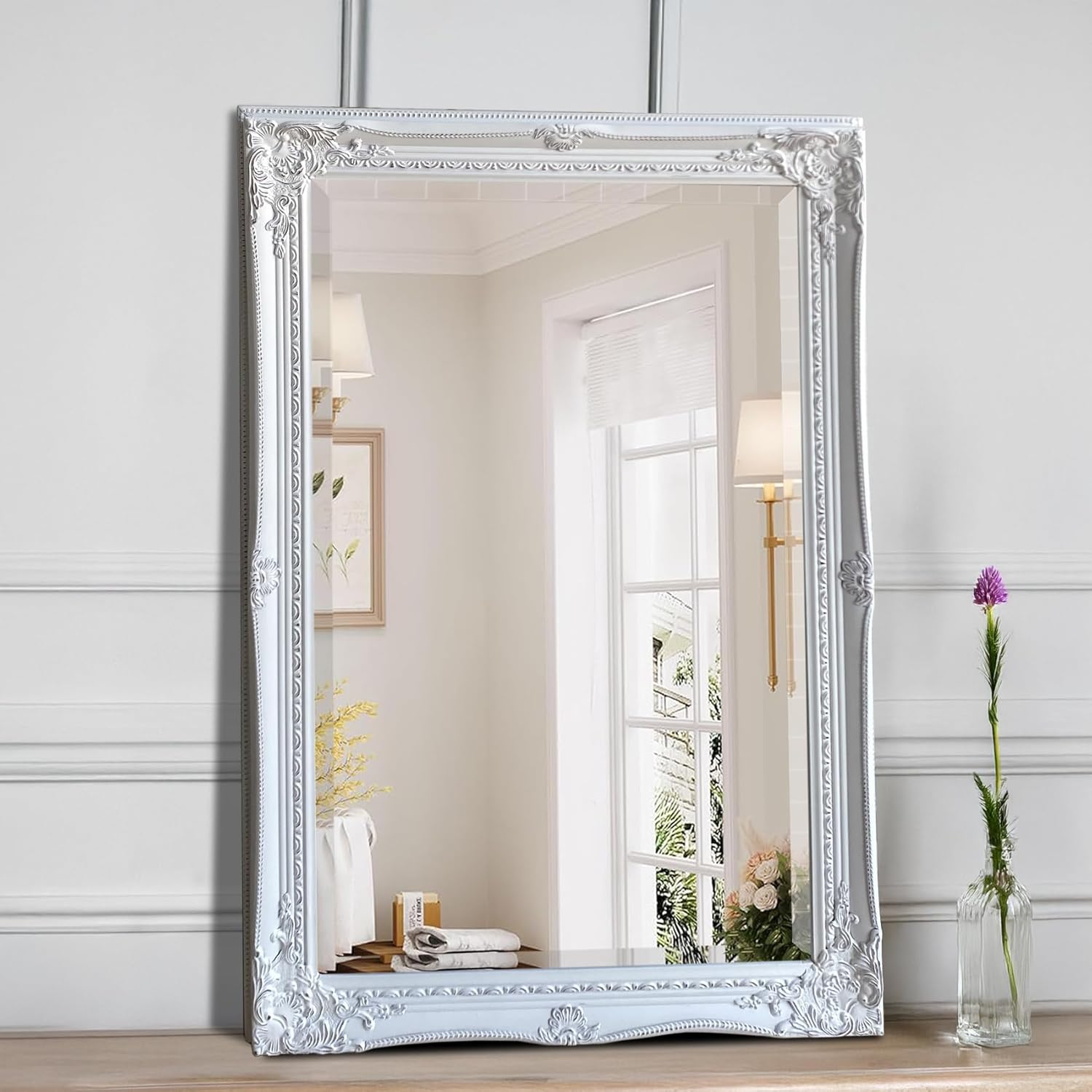 Antique Ornate Wall Mirror 60x90cm Decorative Rectangle White Frame