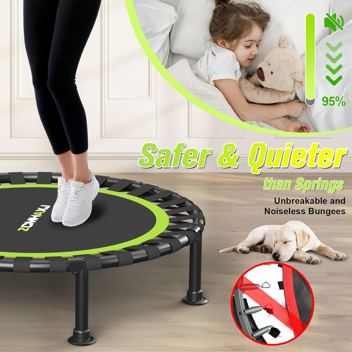 Mini Trampoline 40 Inch Foldable Rebounder 450lbs Adjustable Bar ZCMHAXJ Fitness