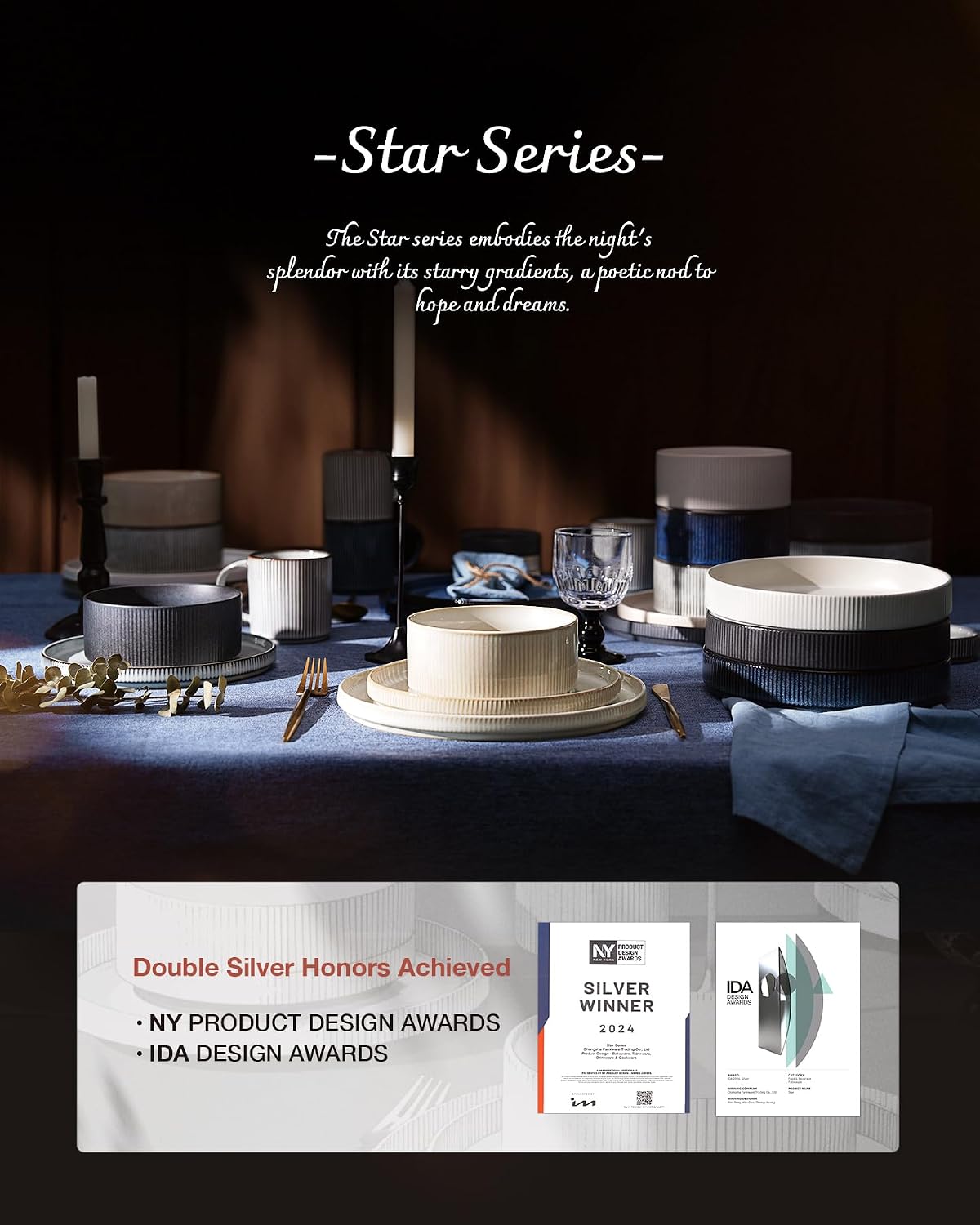 Stoneware Dinner Set 18 Piece Plates Bowls for 6 Cappuccino White Richmount Table