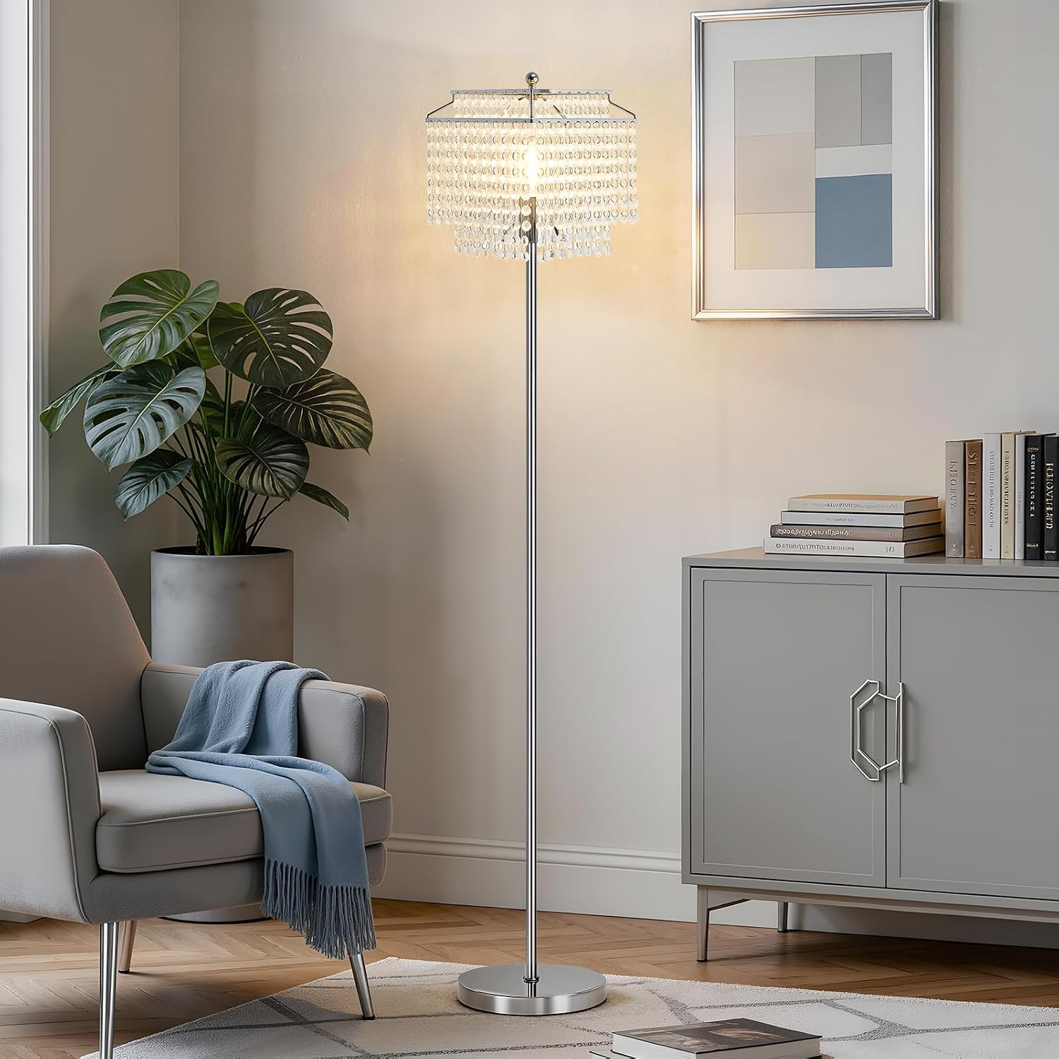 Crystal Floor Lamp Modern Standing Light Foot Switch Energy Class A+++ Home Decor