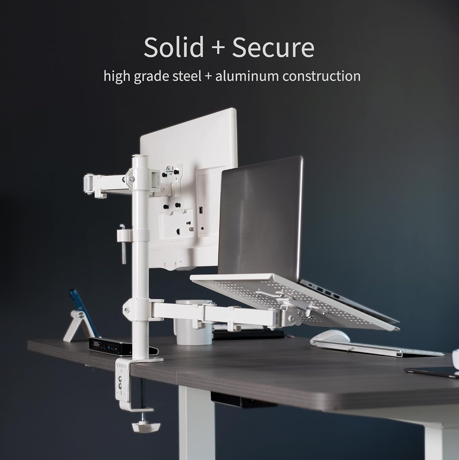 Monitor Laptop Desk Mount 13-32 Inch Adjustable Combo White VIVO