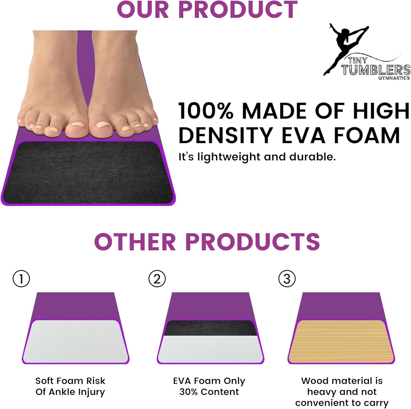 Gymnastics Balance Beam for Kids 240cm Folding EVA Foam Purple Home Training