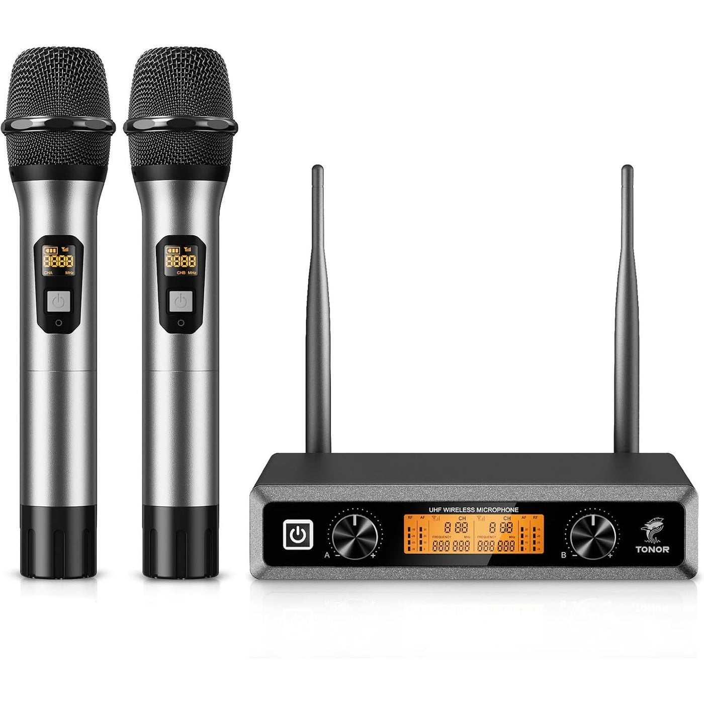 Wireless Microphones Dual UHF Cordless Dynamic 60m Silver TONOR Professional
