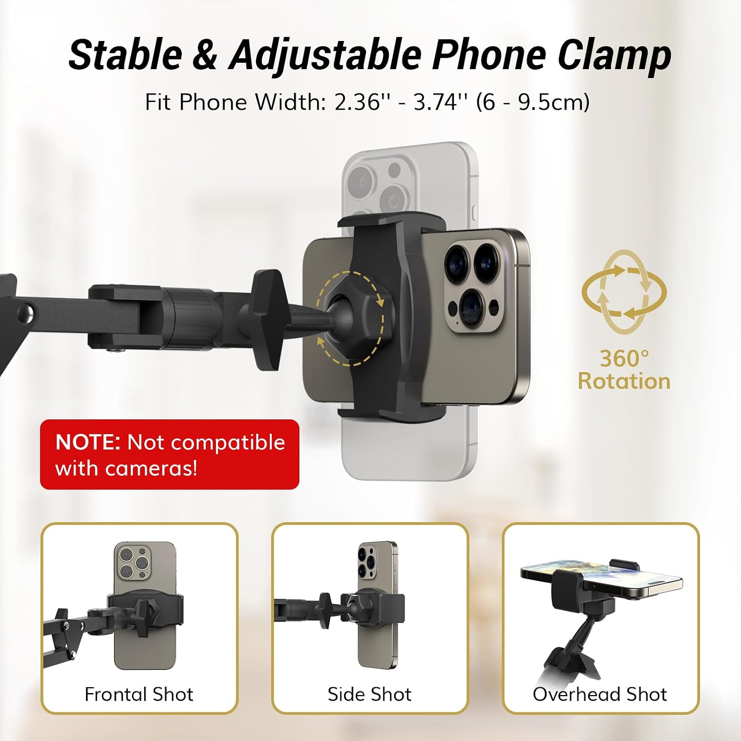 Overhead Ring Light 10 Inch Boom Arm Phone Holder Video Streaming TONOR Kit