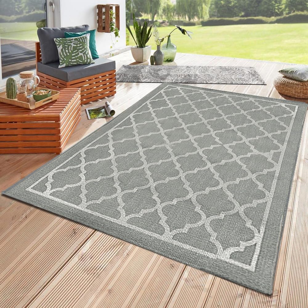 RV MURTS Waterproof Outdoor Rug 120x180cm UV-Resistant Patio Garden Mat, Grey