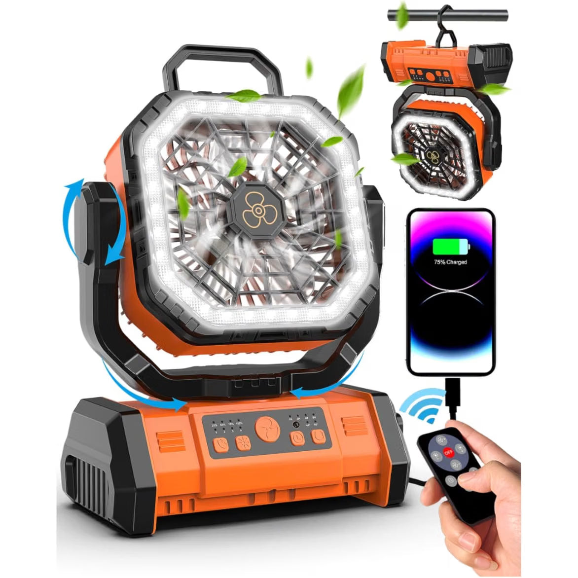 Camping Fan 20000mAh Rechargeable 3 in 1 Portable Outdoor Orange Spopal Fan