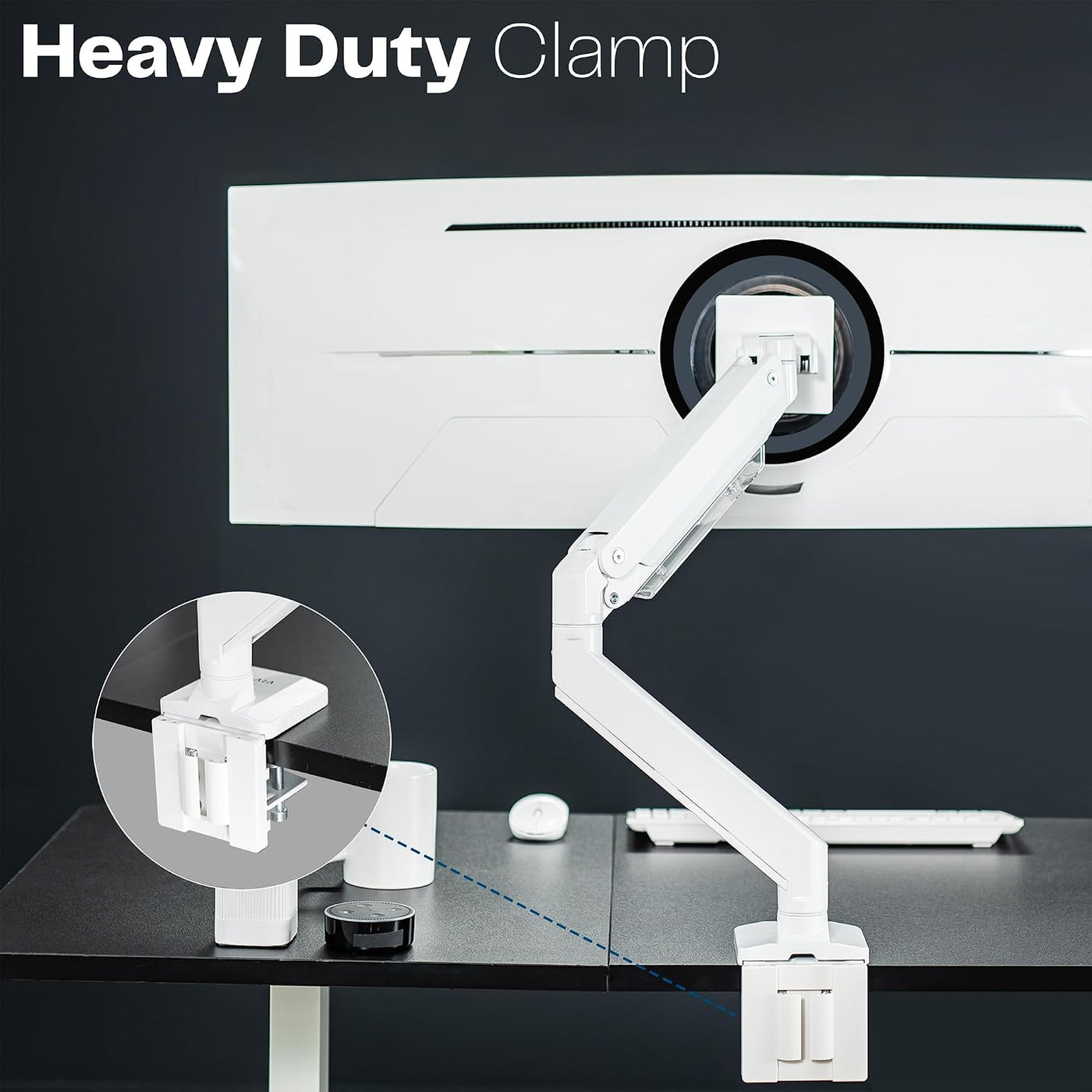 Ultrawide Monitor Arm 49 Inch Heavy Duty Pneumatic White VIVO