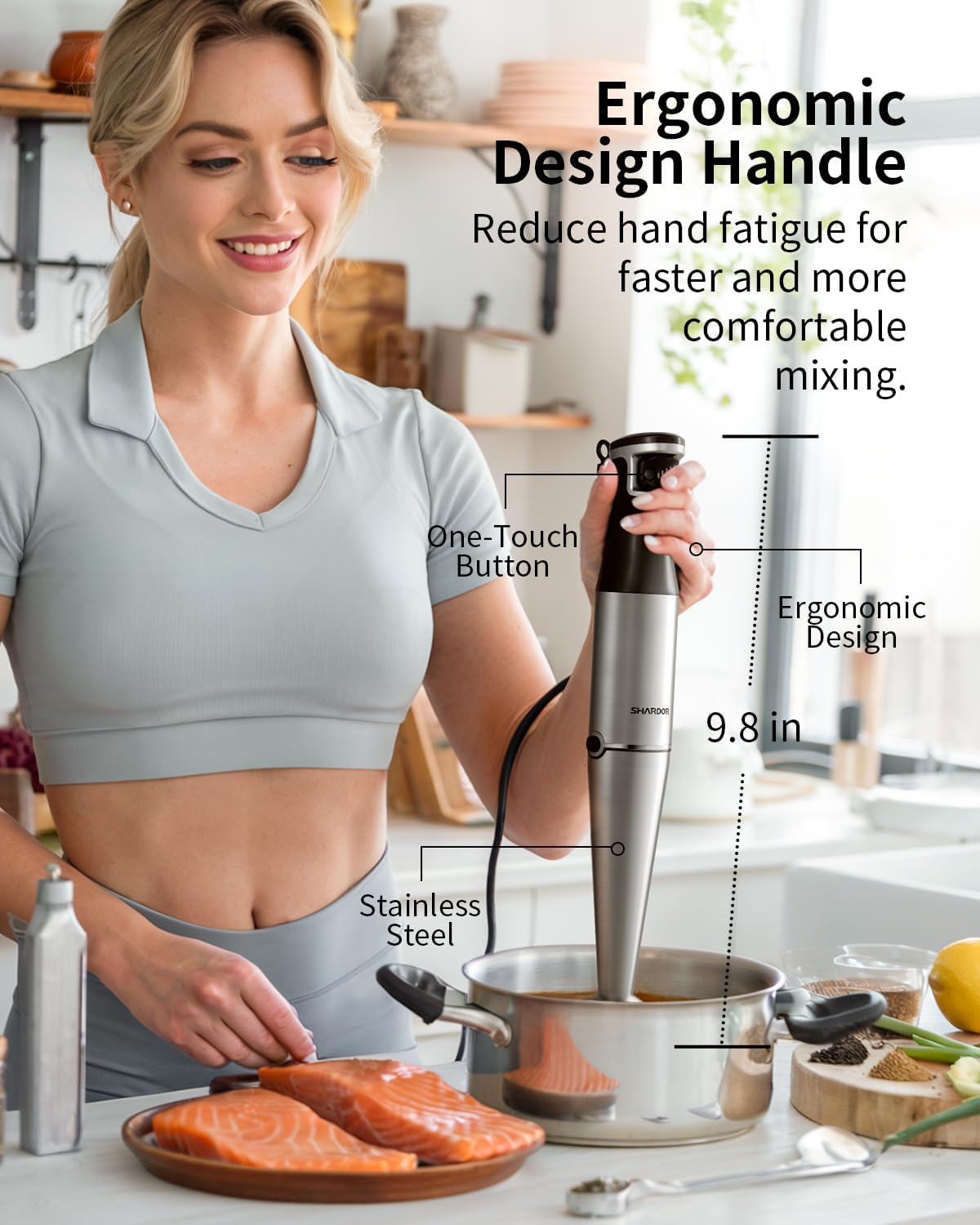 Shardor Hand Blender 3 in 1 1200W 20 Speed Turbo Stick with Whisk Dough Hooks
