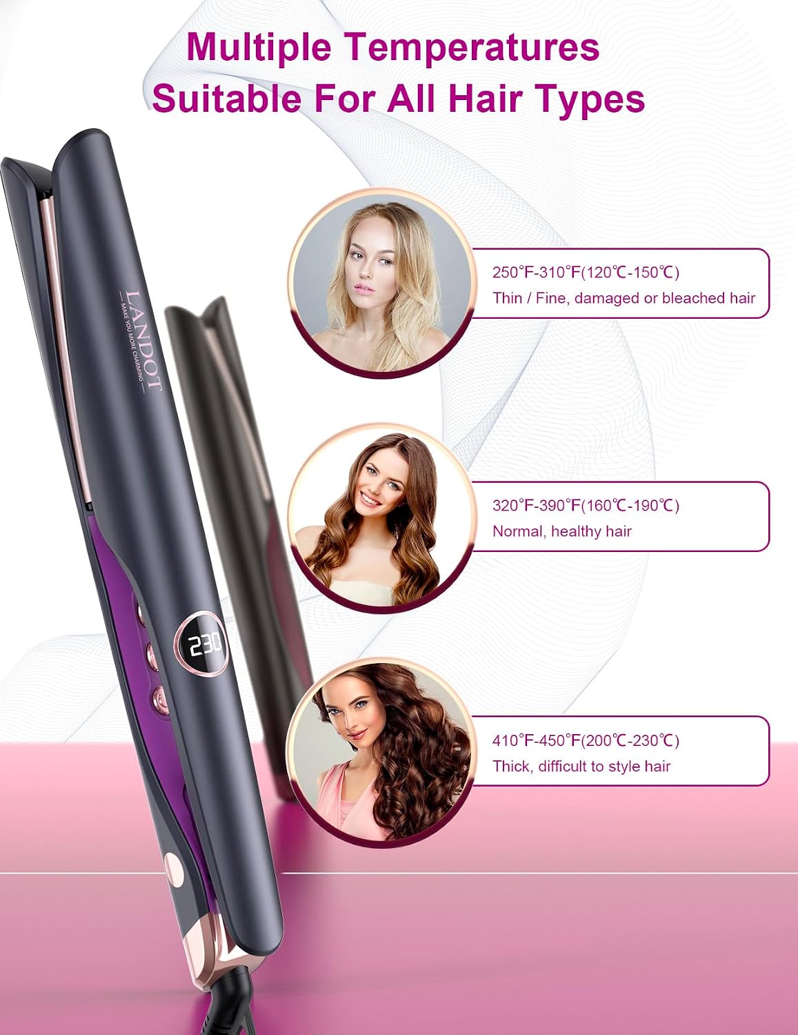 Hair Straightener Curler 2 in 1 Twist Flat Iron Dual Voltage LANDOT Styling Tool
